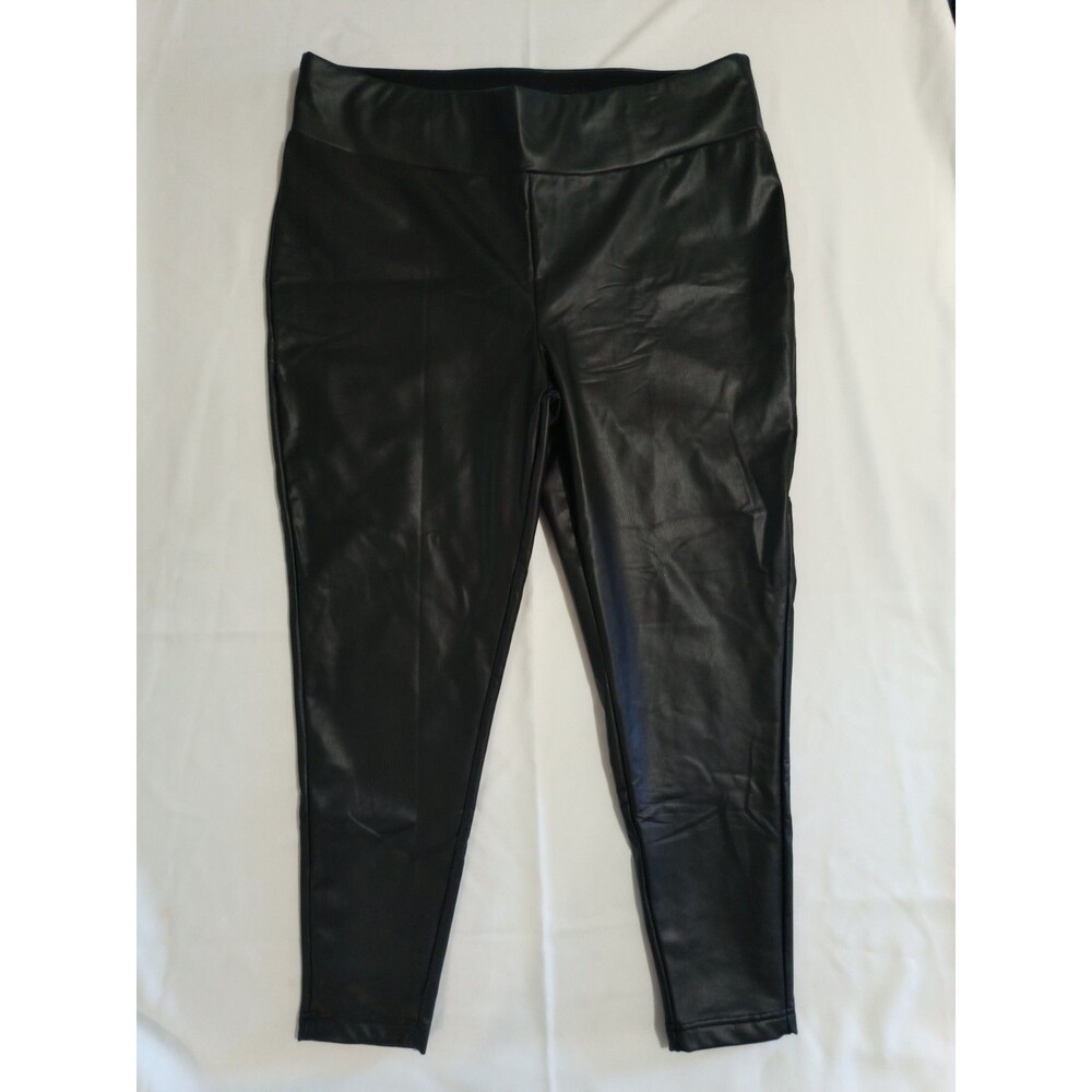 Terra & Sky Womens 2X 20W 22W Black Faux Leather Leggings Plus Size Pants